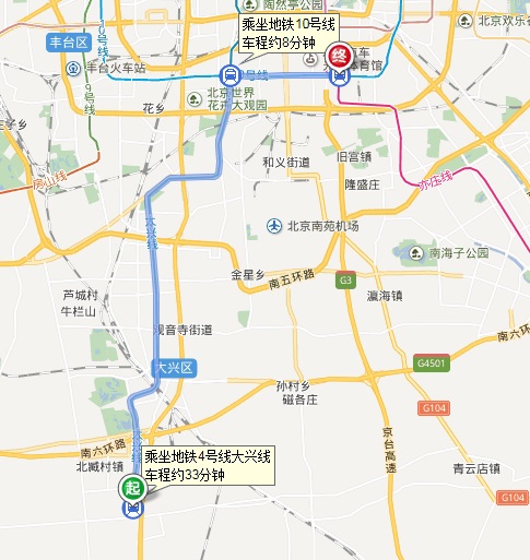 地铁4号线天宫院出发到亦庄线旧宫多长时间，着-第1张-交通-答答问