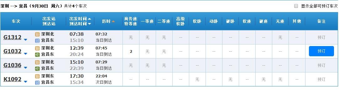 深圳北站~宜昌市高铁-第1张-交通-答答问