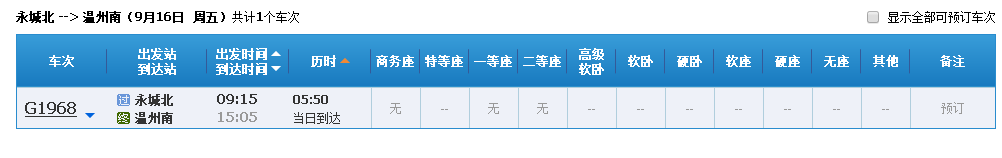 永城北至温州南高铁时刻表-第1张-交通-答答问