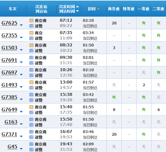 南京至宁波诸暨高铁时刻表-第1张-交通-答答问