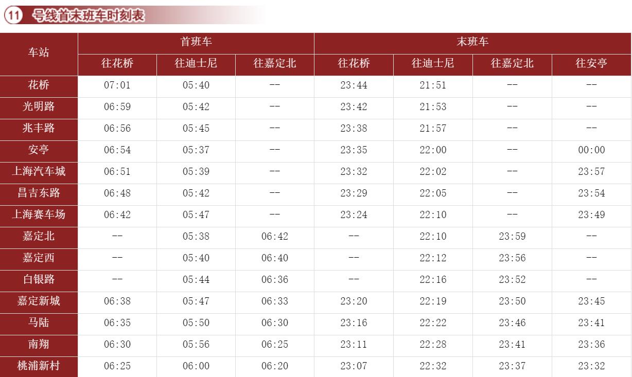 上海十一号线时刻表-第1张-交通-答答问