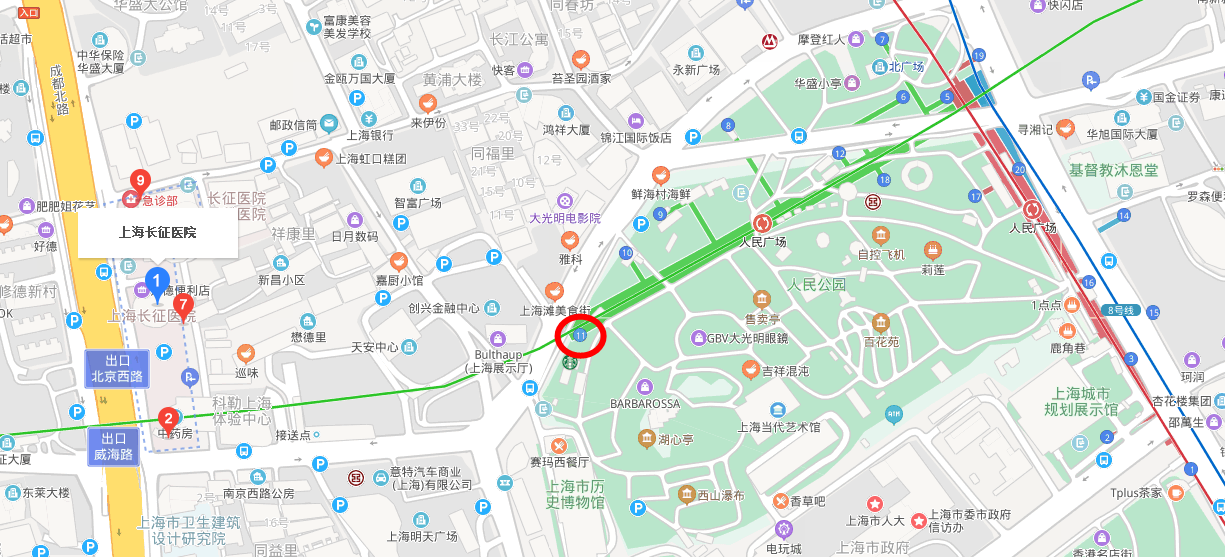 从人民广场地铁几号口岀站到长征医院-第1张-交通-答答问