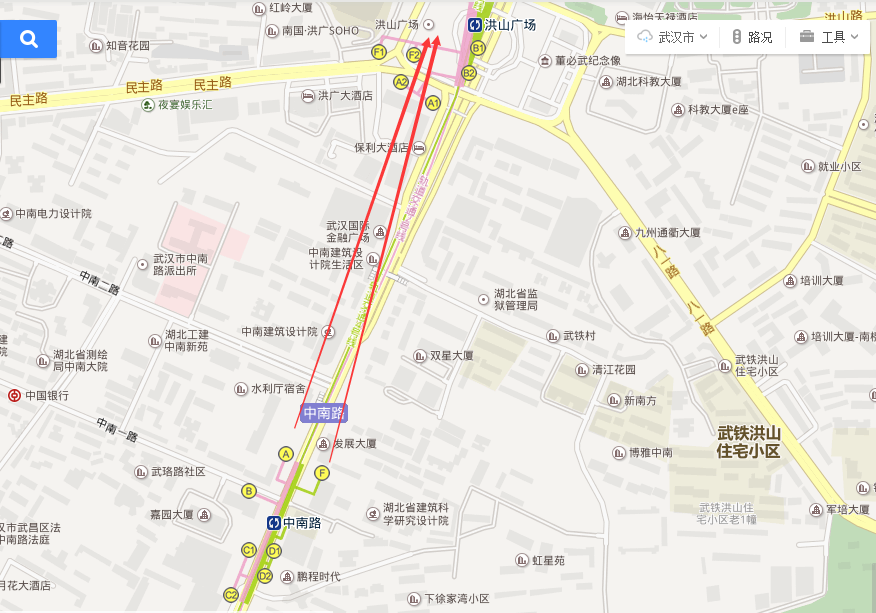 武汉洪山广场在地铁中南路要从哪个出口出去-第1张-交通-答答问