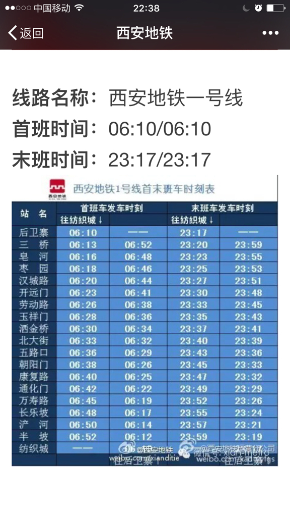 '西安地铁一号线，朝阳门站早上最早几点。-第1张-交通-答答问
