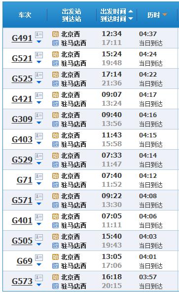 北京到驻马店高铁时刻表-第1张-交通-答答问