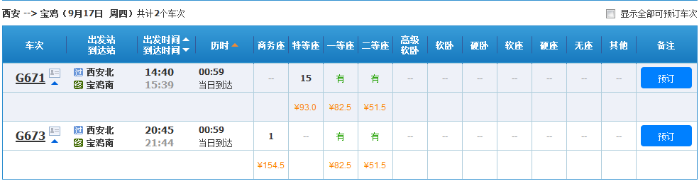 西宝高铁车次时间表-第1张-交通-答答问