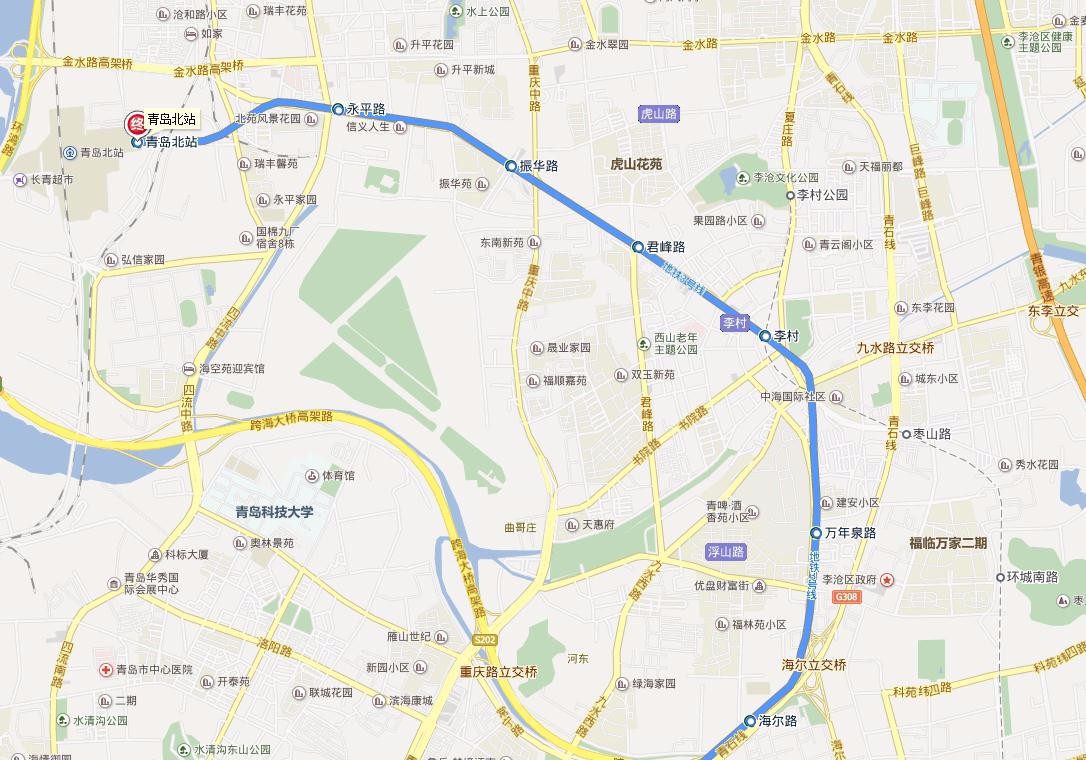 青岛火车北站到李村地铁几站地图-第1张-交通-答答问