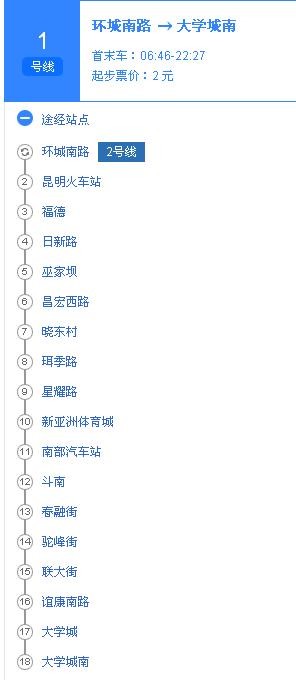 昆明地铁1号线途经点-第1张-交通-答答问