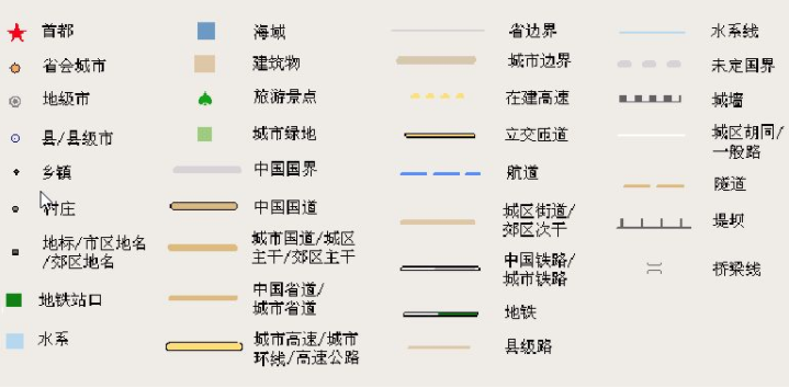 在下面常用图例中，表示运河的是（）A．B．C．D-第1张-交通-答答问