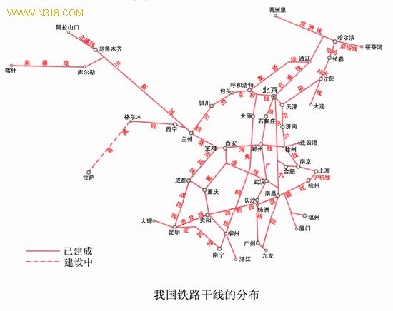 中国铁路干线图，急！！！！！！！！！！例如宝成线，成昆线的图-第1张-交通-答答问