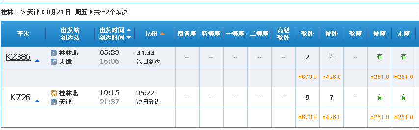 桂林到天津的火车票价格-第1张-交通-答答问