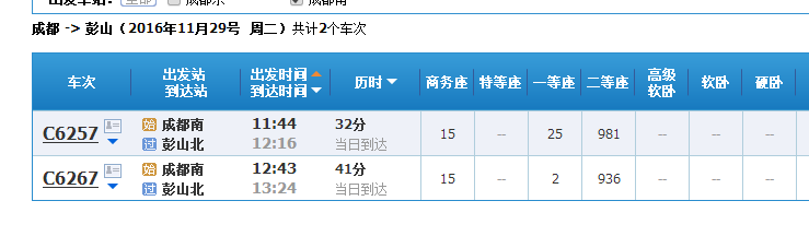 成都火车南站到彭山北站高铁列车时刻表-第1张-交通-答答问