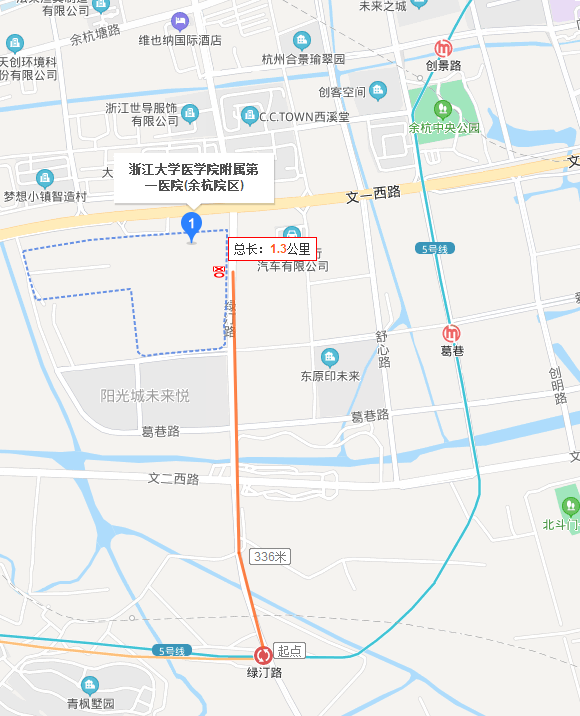 浙一余杭院区离5号线绿汀路站多远-第1张-交通-答答问