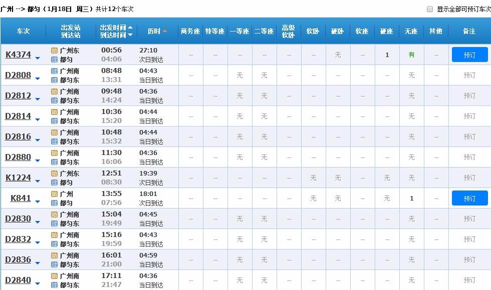 2017年1月18日从广州南到都匀东的高铁票还有吗-第1张-交通-答答问