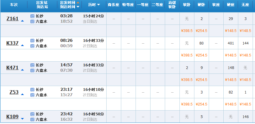 长沙到贵州六盘水的高铁票是多少-第1张-交通-答答问