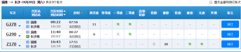 8月20号淄博至长沙火车票查询-第1张-交通-答答问