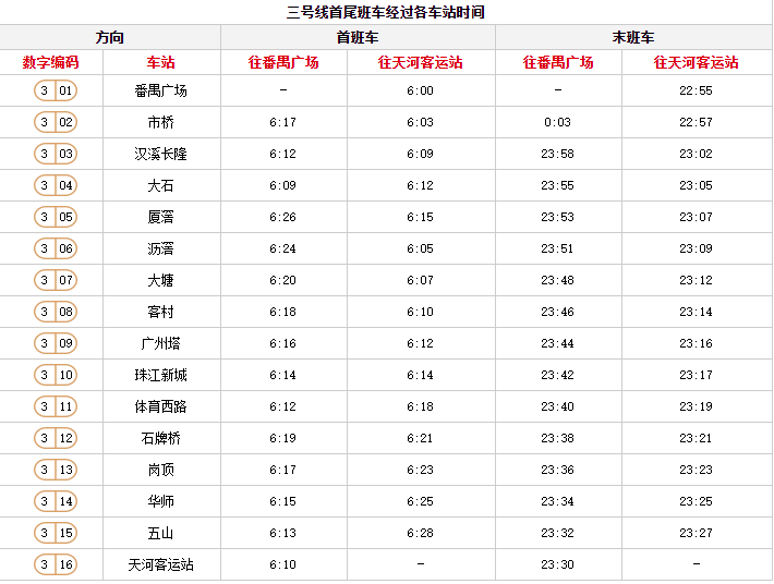 广州3号线地铁首末车时间-第1张-交通-答答问