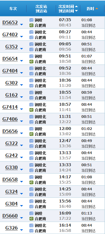铜陵至合肥高铁时刻表-第1张-交通-答答问