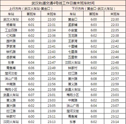 武汉地铁4号线时刻表-第1张-交通-答答问