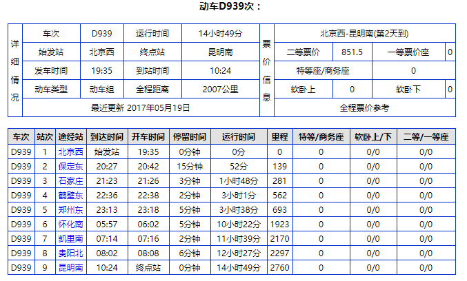北京西站至昆明南高铁沿途停靠站点详细-第1张-交通-答答问