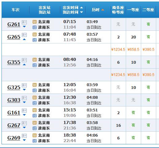 从北京南到淮南东火车列车有哪些车次 列车时刻表查询-第1张-交通-答答问