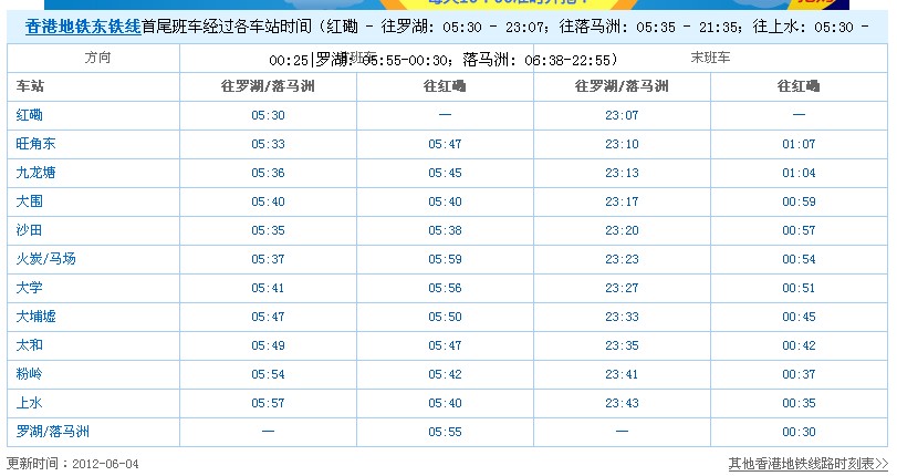 香港地铁东铁线运营时间-第1张-交通-答答问