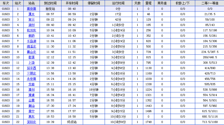 g1603高铁时刻表查询-第1张-交通-答答问