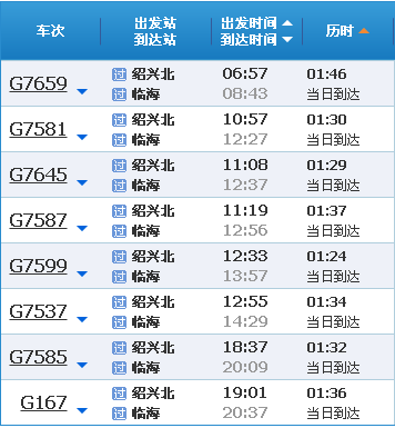 绍兴北站到临海高铁火车时刻-第1张-交通-答答问