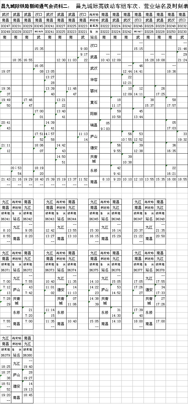 昌九城际铁路时刻表-第1张-交通-答答问