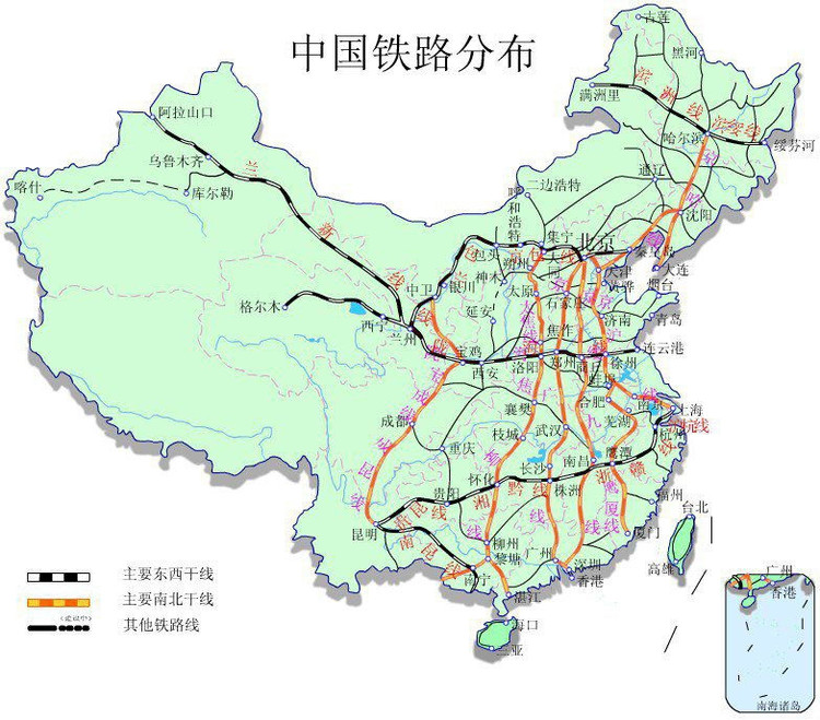中国铁路干线分布图-第1张-交通-答答问
